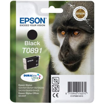 Epson Monkey T0891 DURABrite Ultra Ink, Ink Cartridge, Black Single Pack, C13T08914010